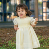 Sarah Louise Lemon Smocked Dress With Tiny Pearl Detail - 011852