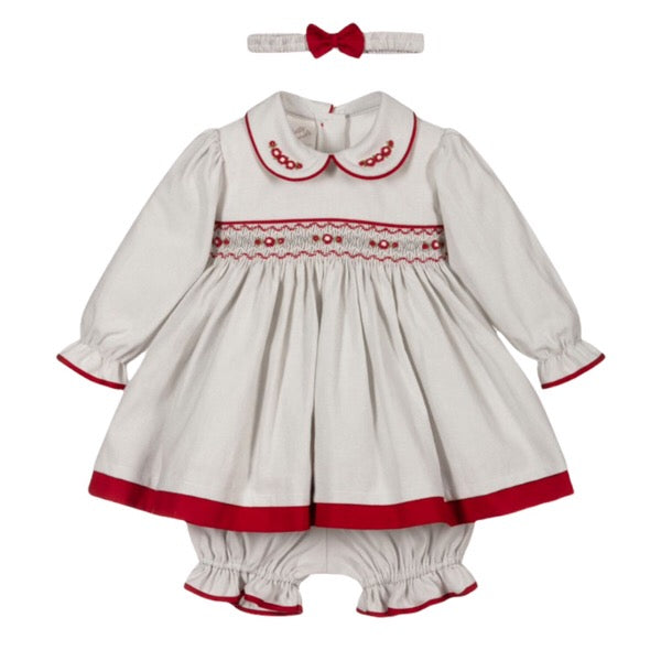 Pretty Originals Grey & Red Dress, bloomers & headband  - BD02075