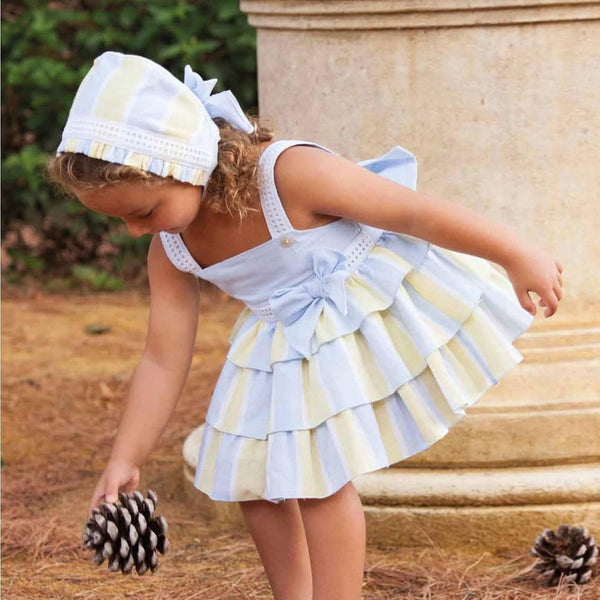 Dbb Collection baby girls Blue/Lemon and white dress set 07001