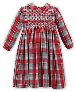Sarah Louise Red & Grey Tartan Smocked Dress- 011736