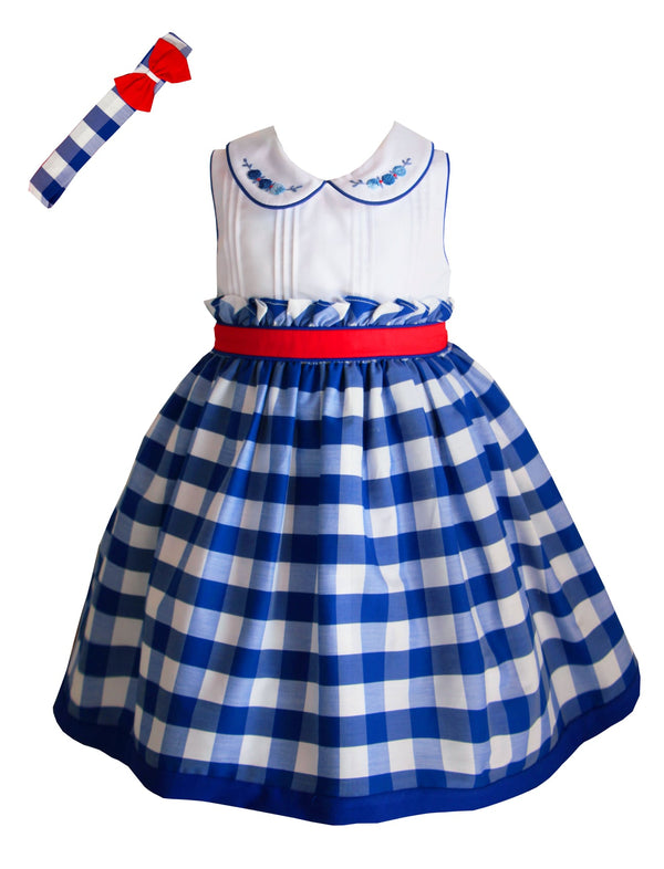 Pretty Originals Girls Summer Check Dress And Matching Headband BD02049