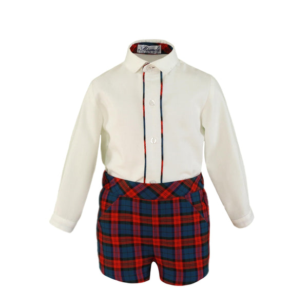 Miranda Boys Red Tartan Shirt & Shorts Set - 167