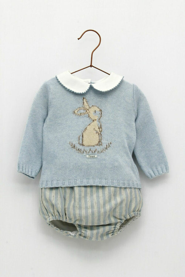 Foque Winter 2 Piece Set With Bunny In Blue For Baby Boy