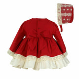 Miranda Red/Ivory Christmas Dress & Bonnet Set 150/VG