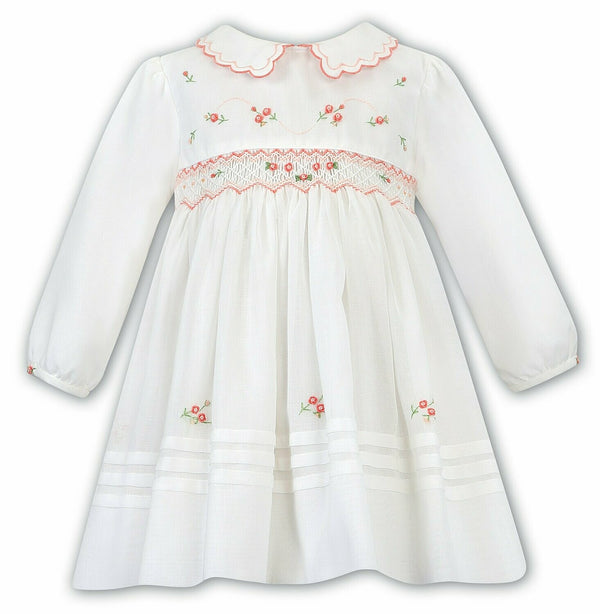 Sarah Louise Ivory/Peach Smocked Dress 011643