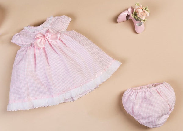 Petit Bebe Pink & White Gingham Dress & Pants - 18043