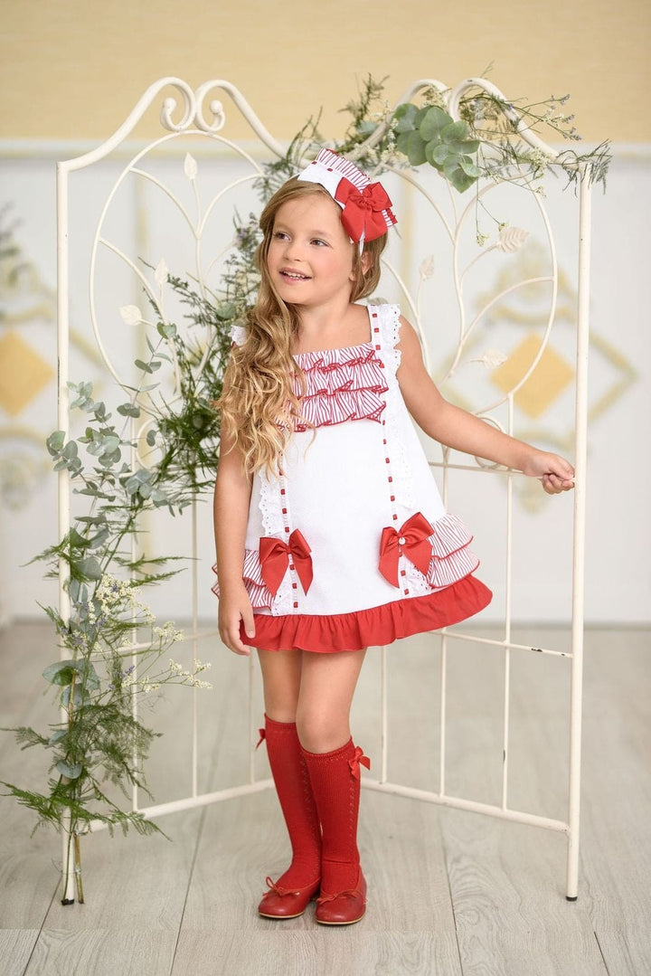 Miranda Girls White/Red Spanish  Ruffle/Bow Dress 295