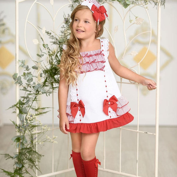 Girls red and white dress top