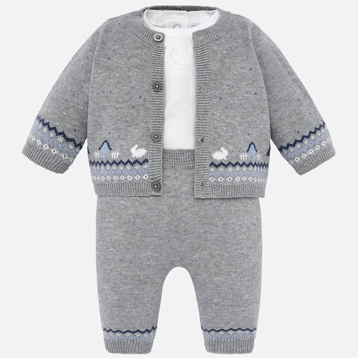Mayoral Baby Boys Three Piece Fine Knitted Bunny Outfit - 2511 - grey