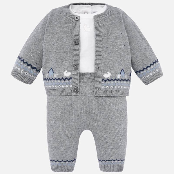 Mayoral Baby Boys Three Piece Fine Knitted Bunny Outfit 2511 grey