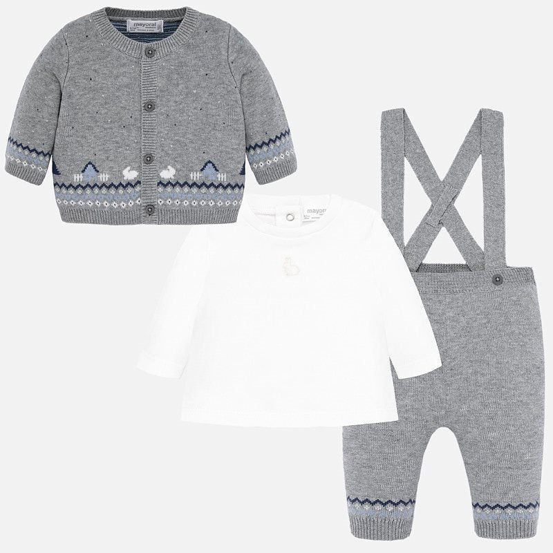 Mayoral Baby Boys Three Piece Fine Knitted Bunny Outfit - 2511 - grey
