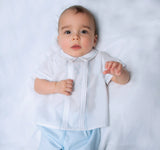Sarah Louise Baby Boys White Top Blue Shorts 2 Piece Set Heritage Collection C400I