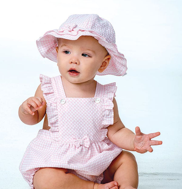 Dani By Sarah Louise Blue & White Gingham Romper & Sun Hat - D09306