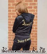 Juicy Couture Black Velour Joggers & Zip Through Jacket With Gold Detail