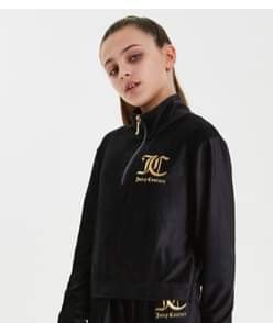 Juicy Couture Black Velour Ribbed 1/4 Zip Jumper & Matching Joggers