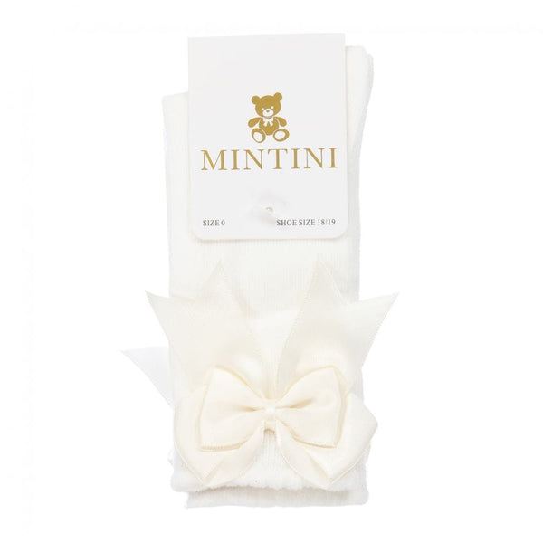 Mintini Girls CreamTraditional Knee High Bow Sock