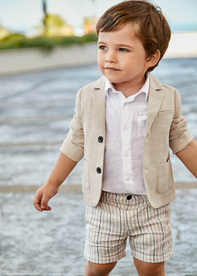 Mayoral Boys Ivory And Beige Linen Smart Short Set 1295