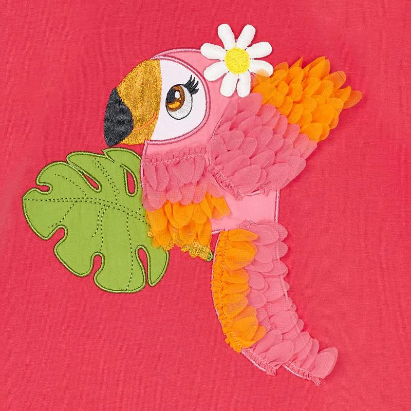 MAYORAL GIRLS PINK PARROT EMBROIDERED DRESS 3962