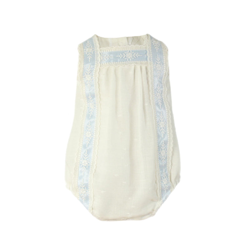 Miranda Unisex Ivory & Blue Romper - 0020
