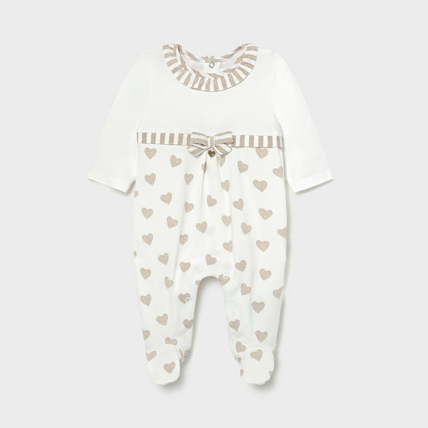 Mayoral Baby Girls Taupe Hearts Baby grow/Sleepsuit 1604