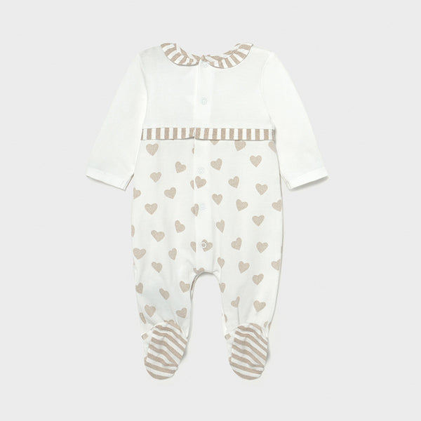 Mayoral Baby Girls Taupe Hearts Baby grow/Sleepsuit 1604