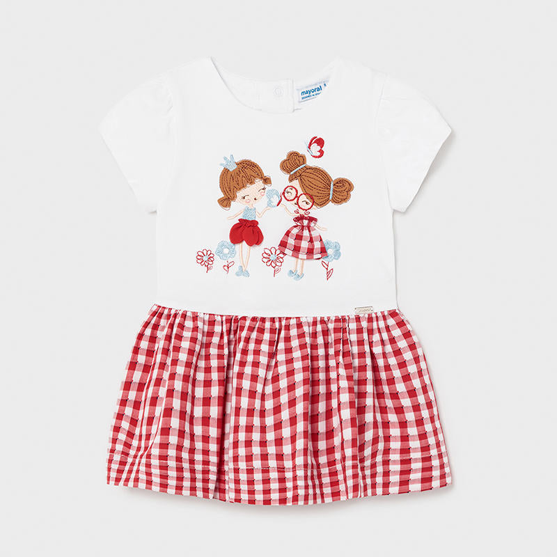 Mayoral white and red check dress baby girl