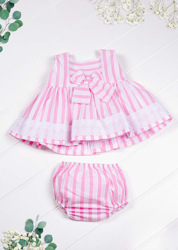 Eva Class - Lor Miral Summer Dress & Pants Set Pink & White Stripe 21003