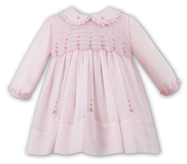 Sarah Louise Pink Voile Smocked Dress With Collar - 010870
