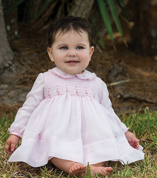 Sarah Louise Pink Voile Smocked Dress With Collar - 010870