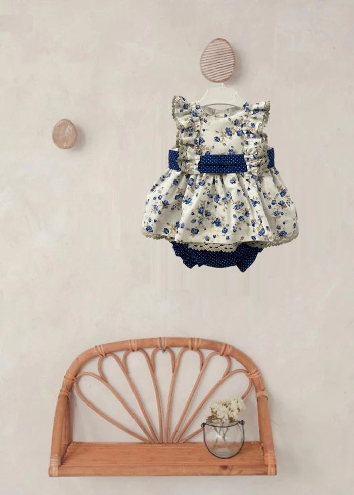 Cuka Navy & Ivory Floral Dress & Pants Set 22020