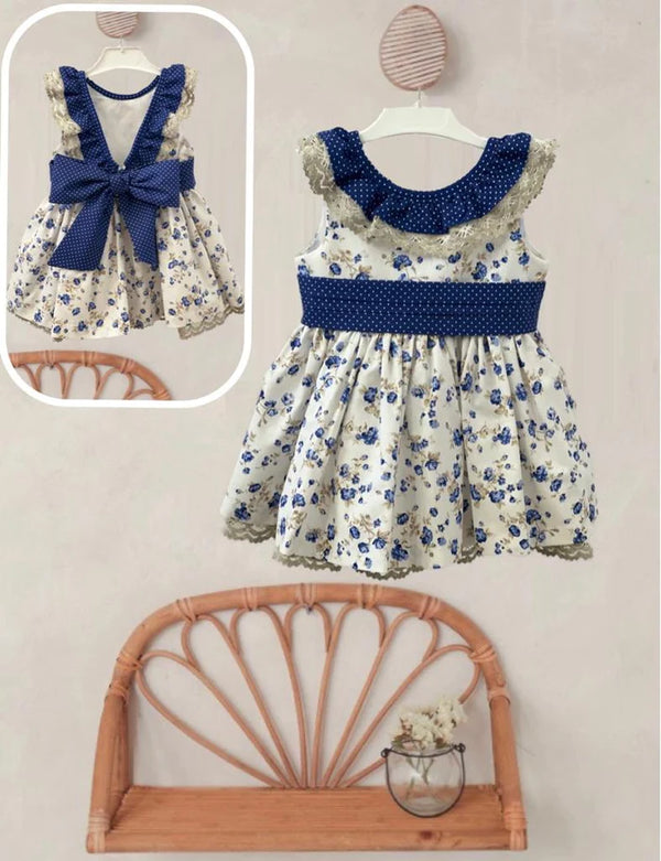 Cuka Navy & Ivory Floral Puffball Dress 22032