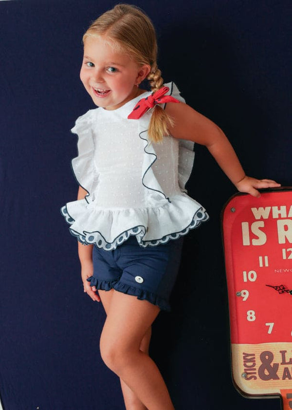 Basmarti White & Navy Shorts  Set - 22095