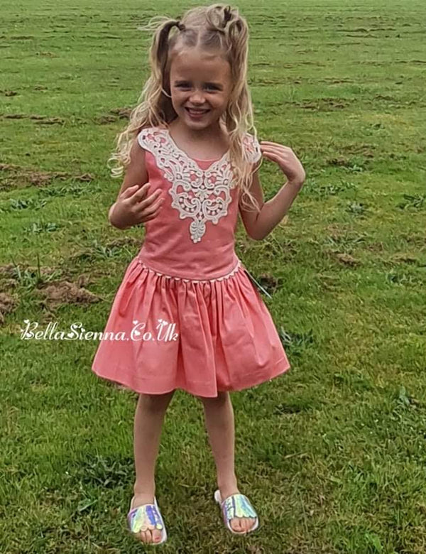 Babine Girls Coral Summer Dress With Cut Out Back - 2022842