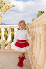 Dolce Petit Red Skirt & Blouse Set  With Hair Clip 2256