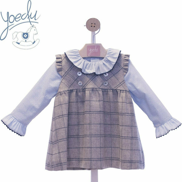 Yoedu Grey Blue & Navy Pinafore Dress 2263