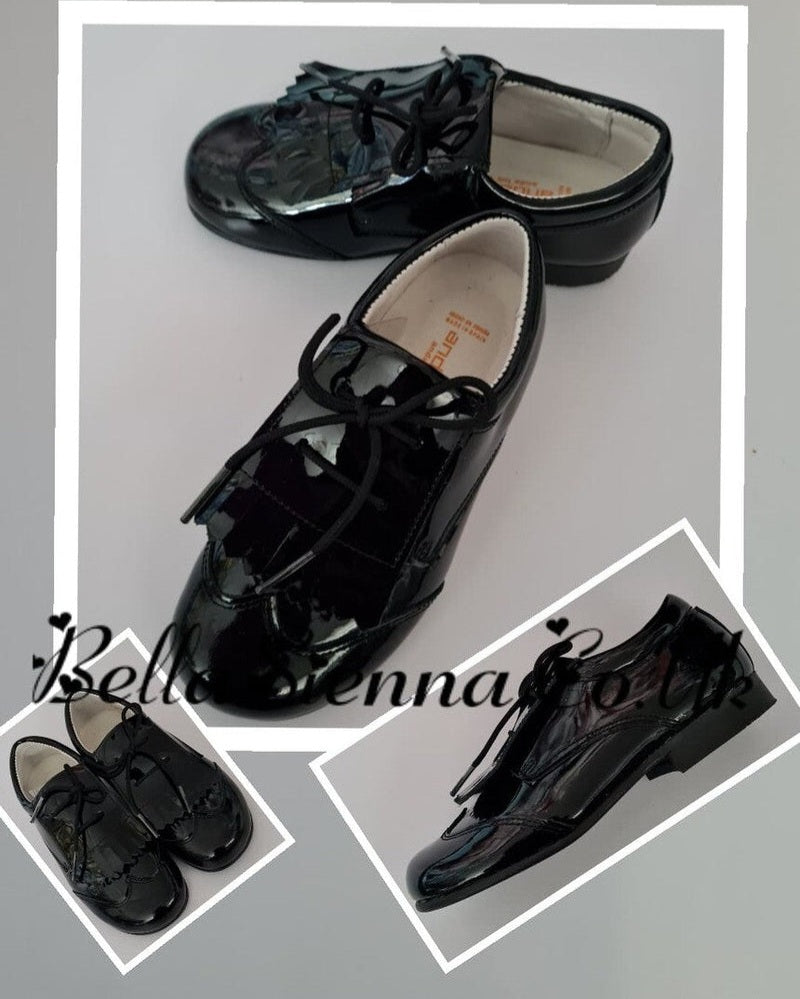 Andanines Boys Black Leather Patent Traditional Spanish Shoes