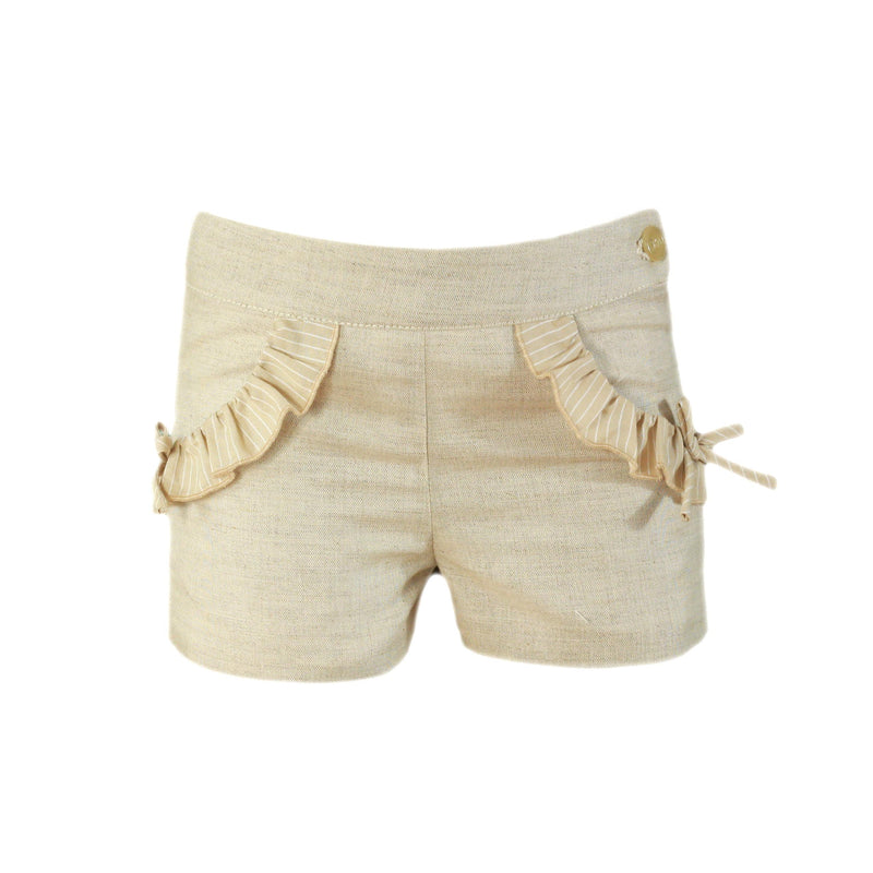 Miranda Shorts Set  - 0229 - White & Beige With Bow Detail