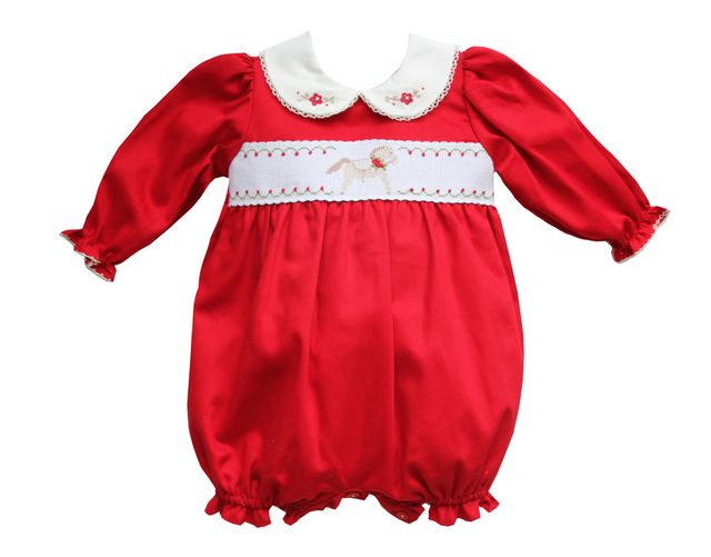 Pretty Originals Red & Ivory Romper With Embroidered Horse Detail - BD02060