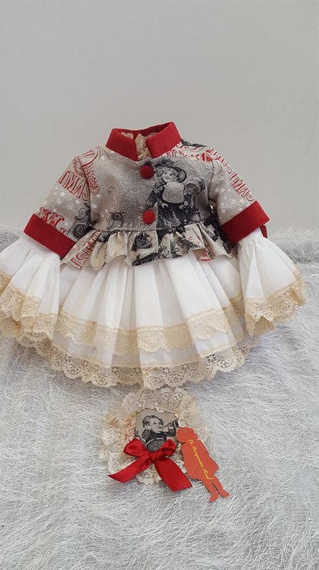 La Marquesita Real Christmas Puffball Dress & Removable Over Coat With Matching Hair Clip - cuento de navidad