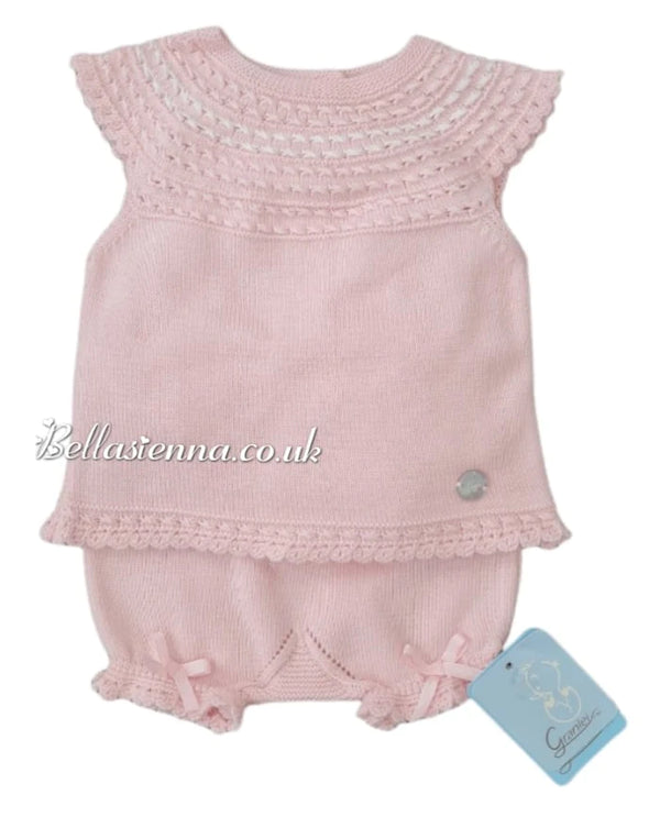 Granlei Pink Fine knitted Cap Sleeve Shorts Set - 243