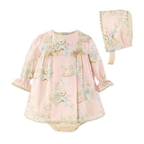 Miranda Teddy Bear & Rocking Horse Print Dress, Pants & Bonnet Set - 24 VGB