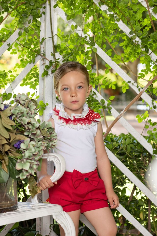 Dolce Petite White And Red Ruffle Blouse Short Set For Girls 2216