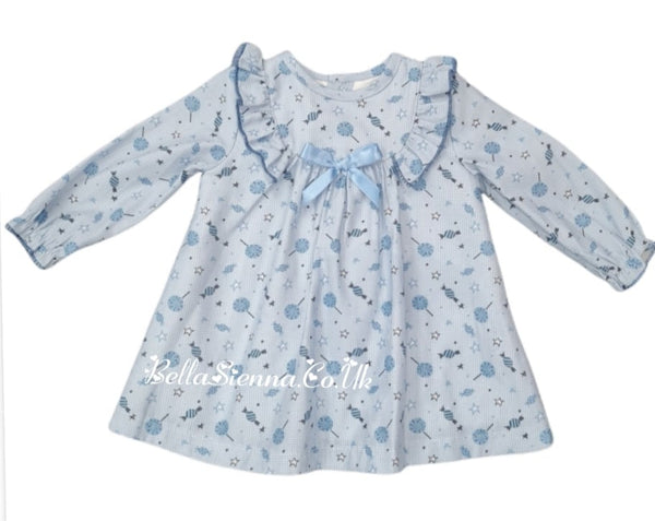 Alber Baby Girls Blue Dress With Bow - 3102