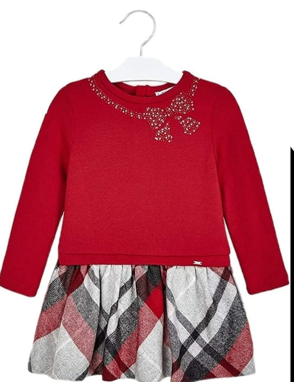 Mayoral  Girls Combined Red Tartan Check Dress 4961