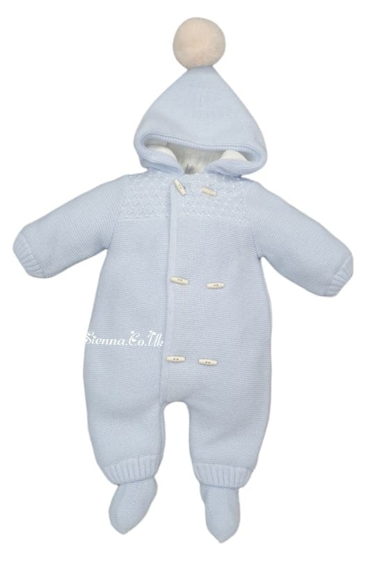 Martin Aranda Blue Knitted All In One Snowsuit With Faux Fur Trim