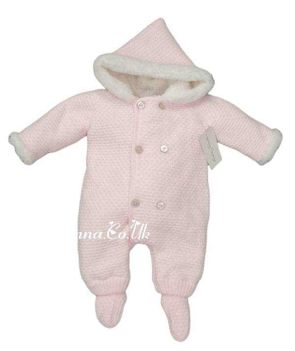 Martin Aranda Pink Knitted All In One Snowsuit With Faux Fur Trim