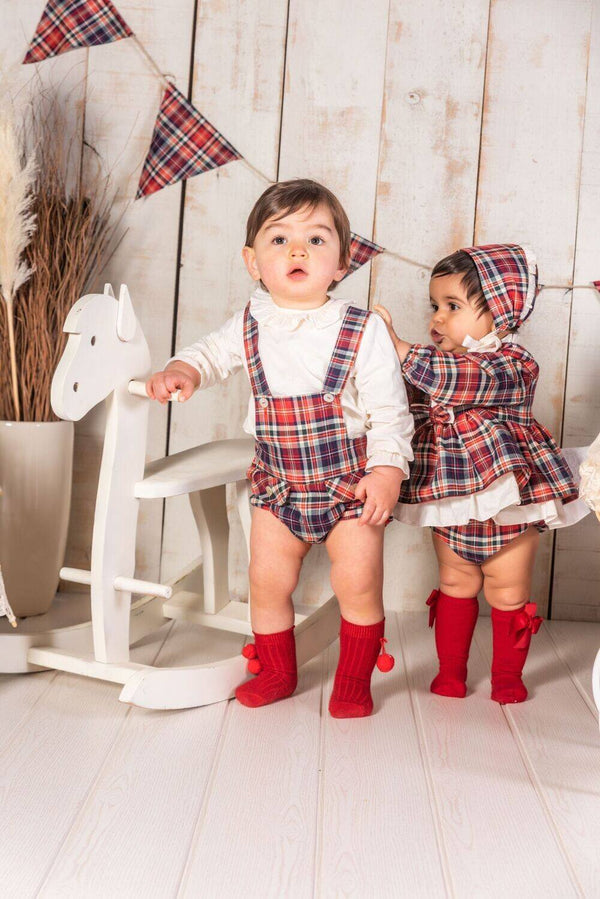 Babine 3 Piece Red Tartan Dress, Pants & Bonnet Set - Winter 2021 - 2212040 Babine 
