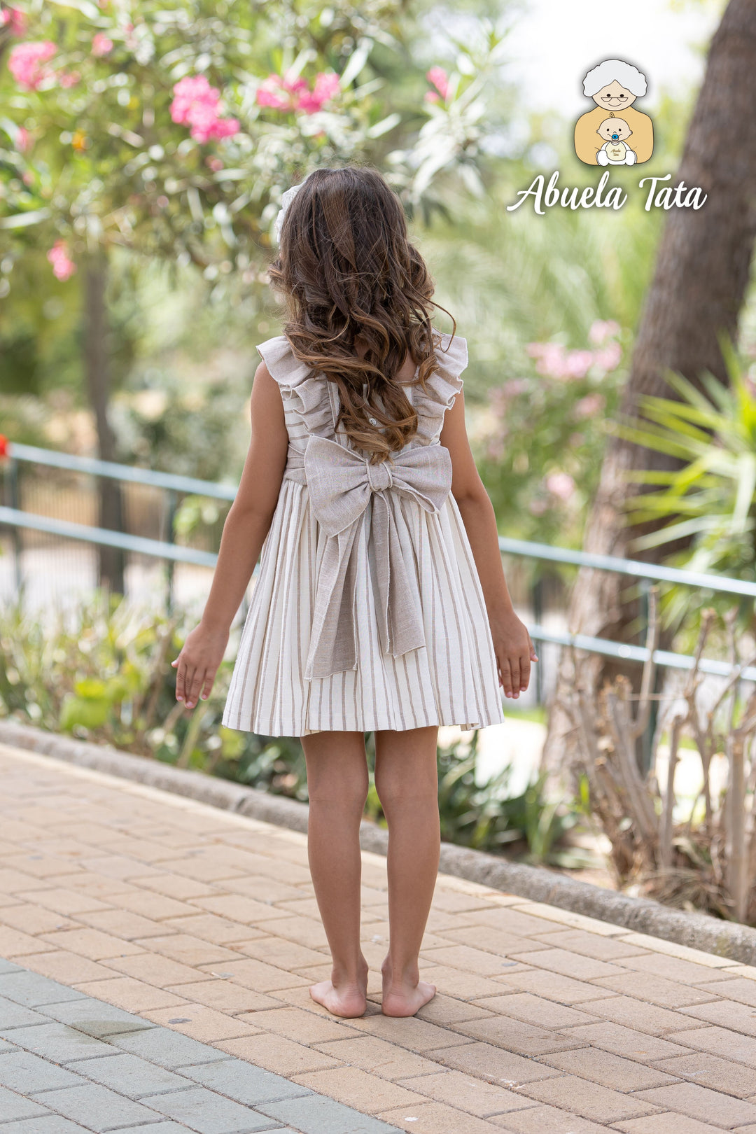 Abuela Tata Beige & Ivory Dress & Matching Headband- 2599341