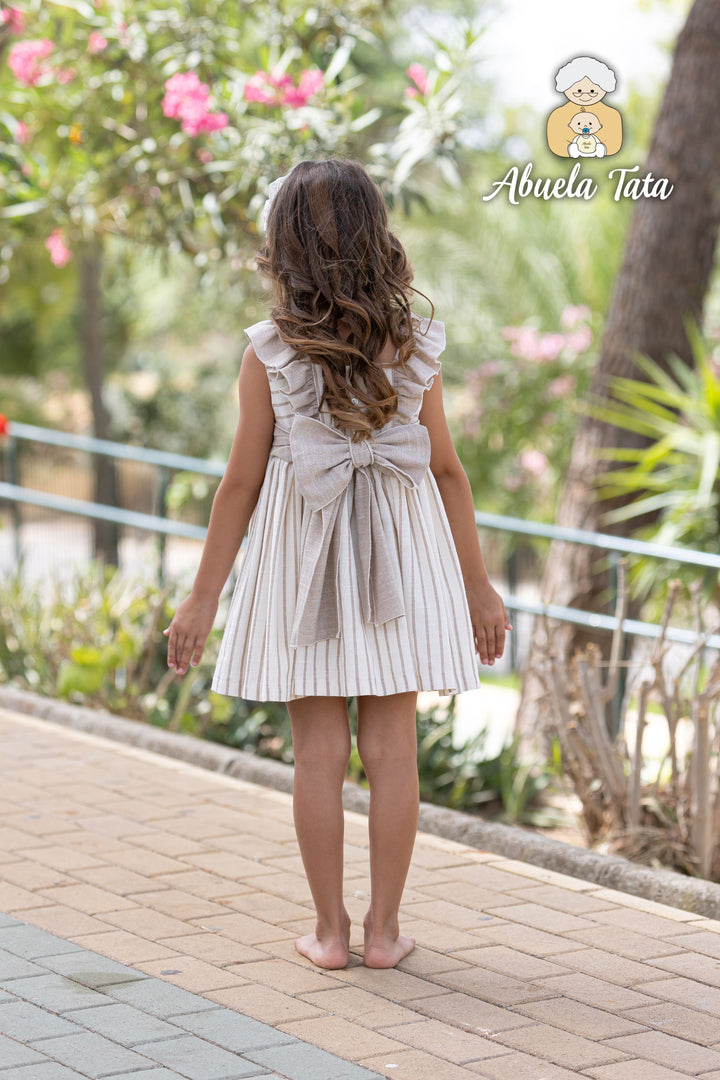 Abuela Tata Beige & Ivory Dress & Matching Headband- 2599341
