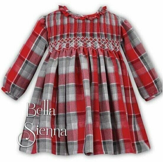 Sarah Louise Baby Girls Winter Red Checked Dress 011733